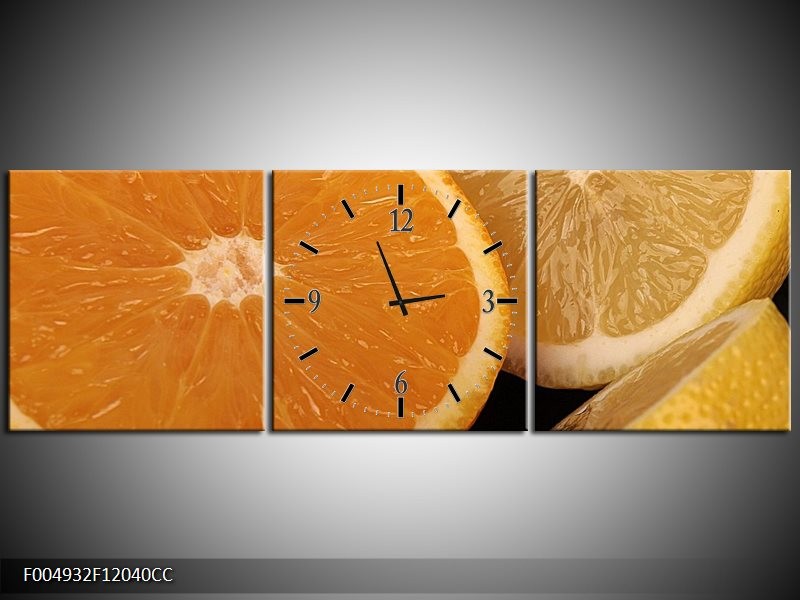 Klok schilderij Keuken | Geel, Oranje, Bruin | 120x40cm 3Luik