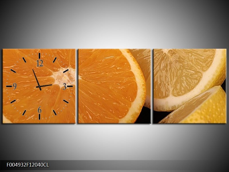 Klok schilderij Keuken | Geel, Oranje, Bruin | 120x40cm 3Luik