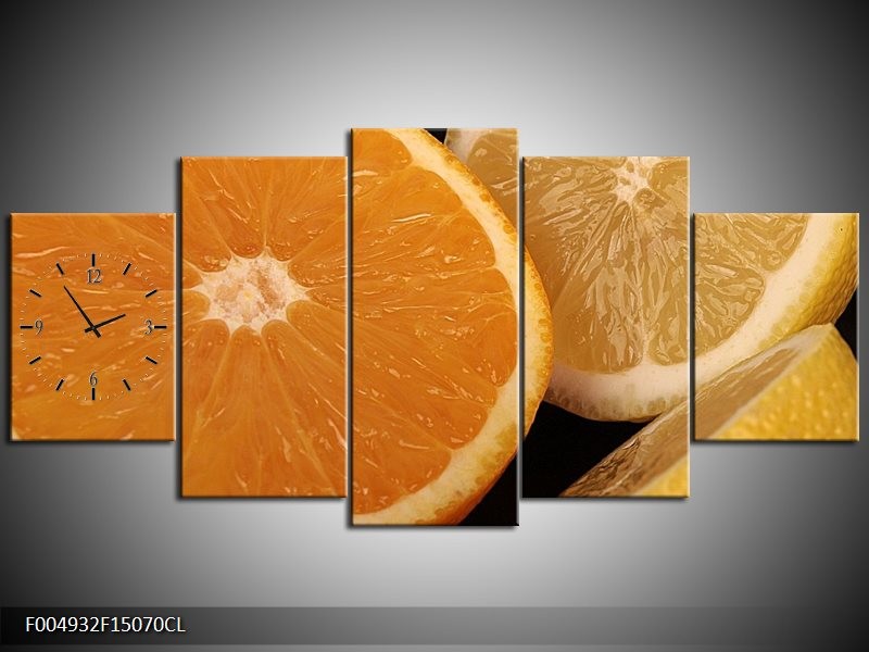 Klok schilderij Keuken | Geel, Oranje, Bruin | 150x70cm 5Luik