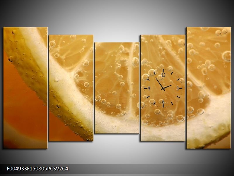 Klok schilderij Keuken | Geel, Oranje, Bruin | 150x80cm 5Luik