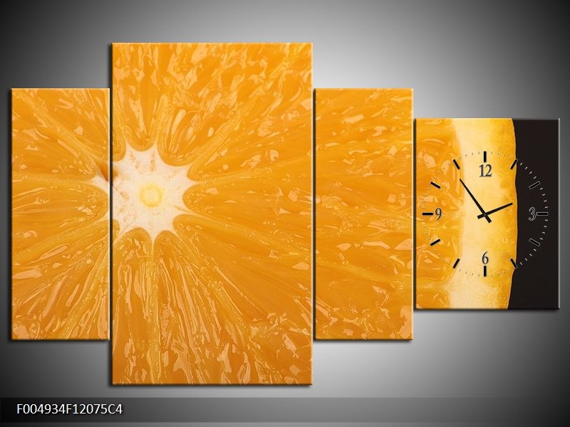 Klok schilderij Keuken | Geel, Oranje, Bruin | 120x75cm 4Luik