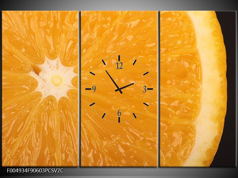 Klok schilderij Keuken | Geel, Oranje, Bruin | 90x60cm 3Luik