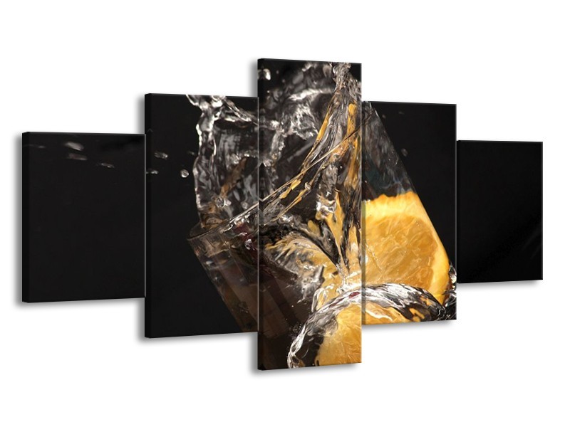 Canvas schilderij Keuken | Geel, Wit, Zwart | 150x80cm 5Luik