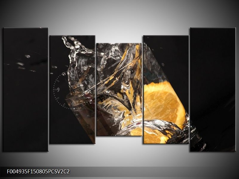 Klok schilderij Keuken | Geel, Wit, Zwart | 150x80cm 5Luik