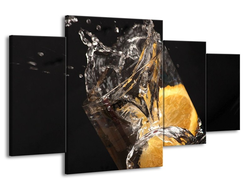 Canvas schilderij Keuken | Geel, Wit, Zwart | 160x90cm 4Luik