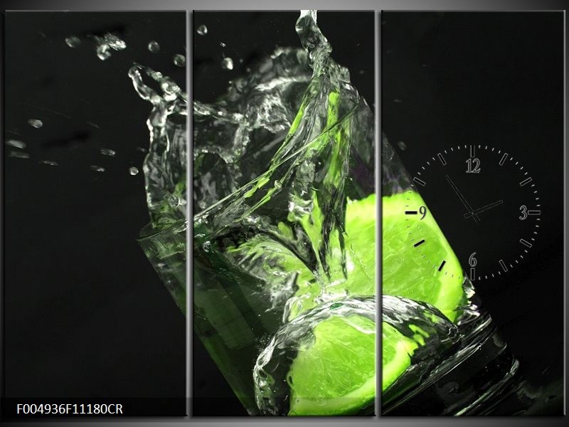 Klok schilderij Keuken | Groen, Wit, Zwart | 111x80cm 3Luik