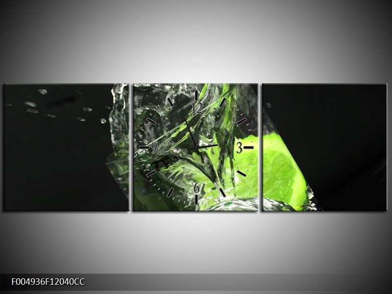 Klok schilderij Keuken | Groen, Wit, Zwart | 120x40cm 3Luik