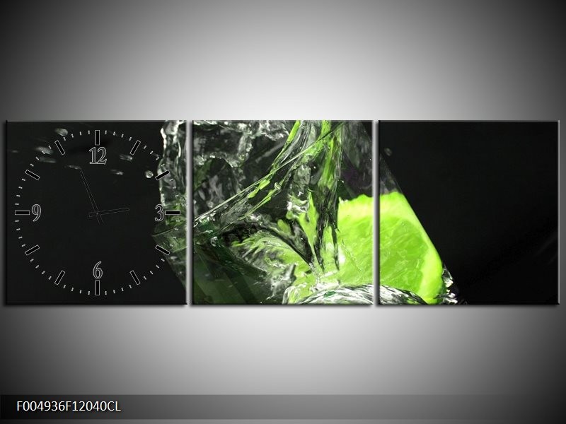 Klok schilderij Keuken | Groen, Wit, Zwart | 120x40cm 3Luik
