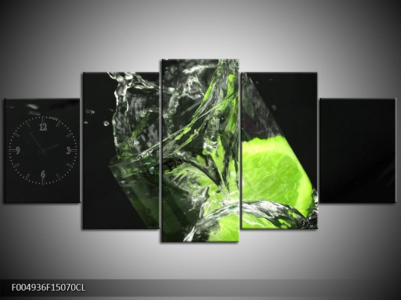 Klok schilderij Keuken | Groen, Wit, Zwart | 150x70cm 5Luik