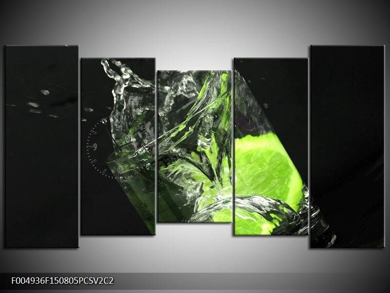 Klok schilderij Keuken | Groen, Wit, Zwart | 150x80cm 5Luik