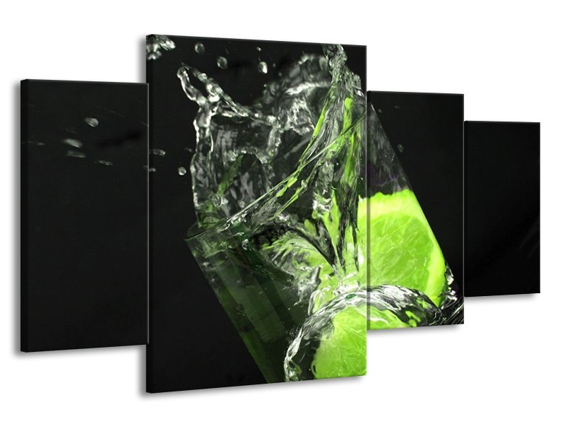 Canvas schilderij Keuken | Groen, Wit, Zwart | 160x90cm 4Luik