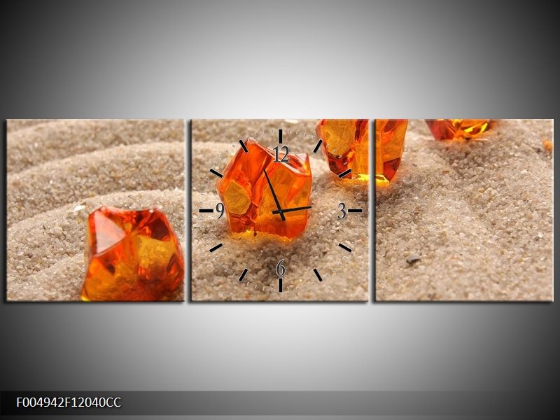 Klok schilderij Zand | Bruin, Geel, Oranje | 120x40cm 3Luik