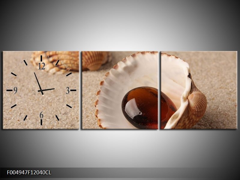 Klok schilderij Zand | Bruin, Crème | 120x40cm 3Luik