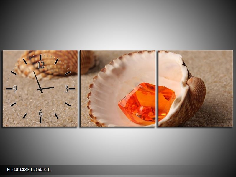 Klok schilderij Zand | Bruin, Crème | 120x40cm 3Luik