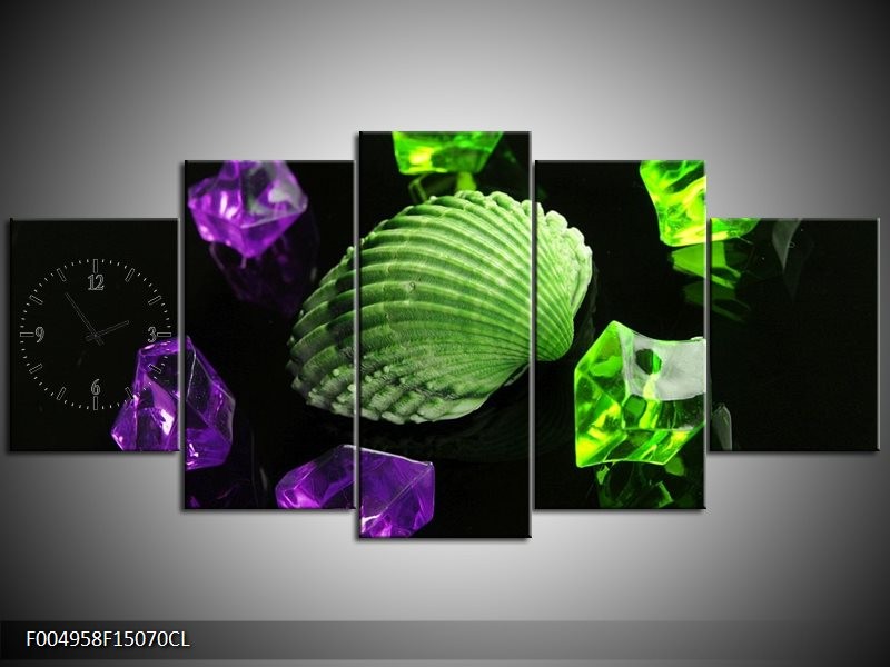 Klok schilderij Spa | Groen, Paars, Zwart | 150x70cm 5Luik