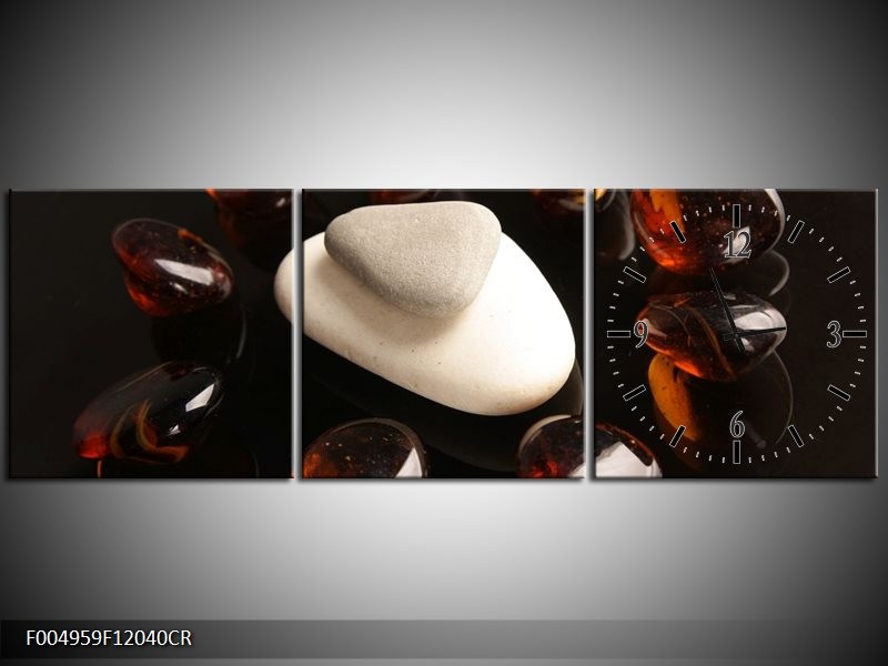 Klok schilderij Spa | Bruin, Zwart, Wit | 120x40cm 3Luik