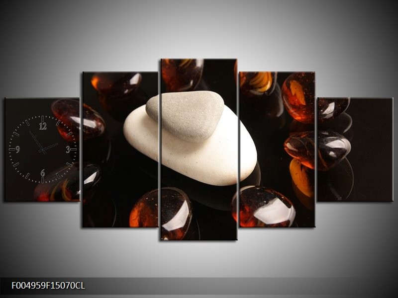 Klok schilderij Spa | Bruin, Zwart, Wit | 150x70cm 5Luik