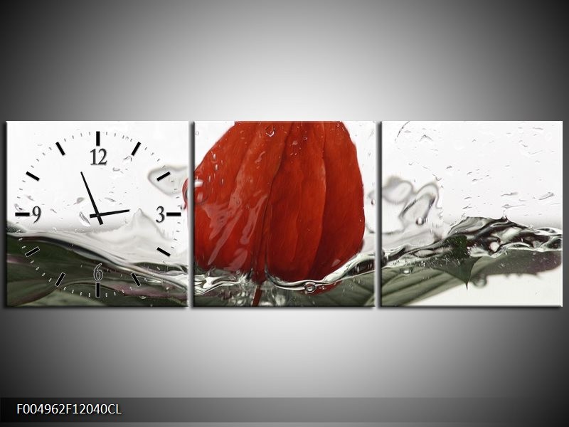 Klok schilderij Keuken | Rood, Grijs, Wit | 120x40cm 3Luik