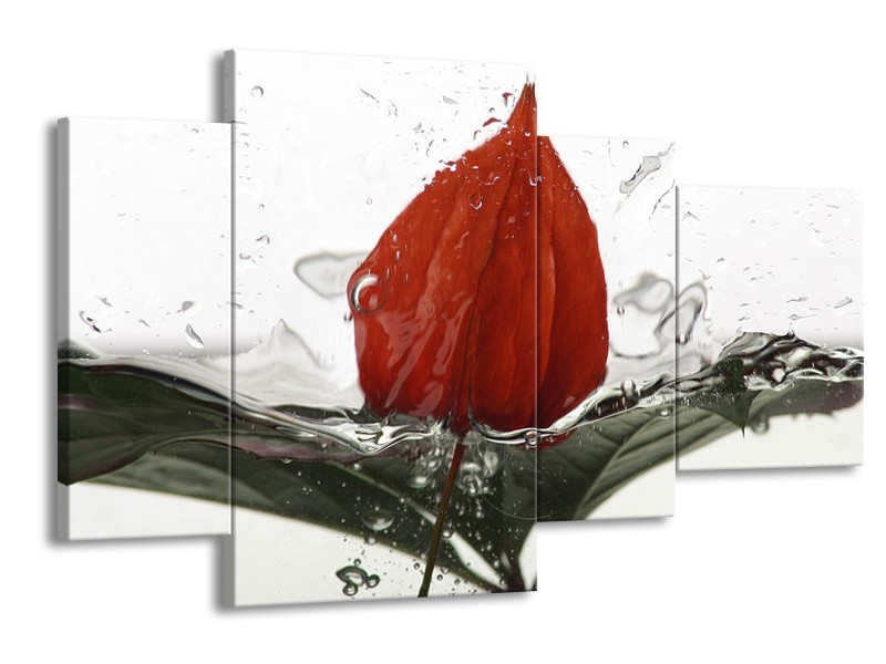 Glas schilderij Keuken | Rood, Grijs, Wit | 120x75cm 4Luik