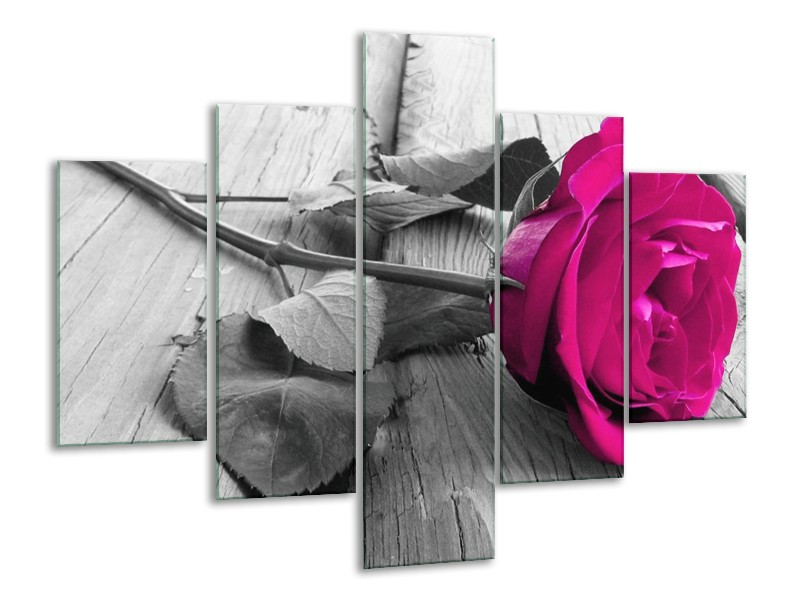 Canvas schilderij Roos | Roze, Grijs | 100x70cm 5Luik