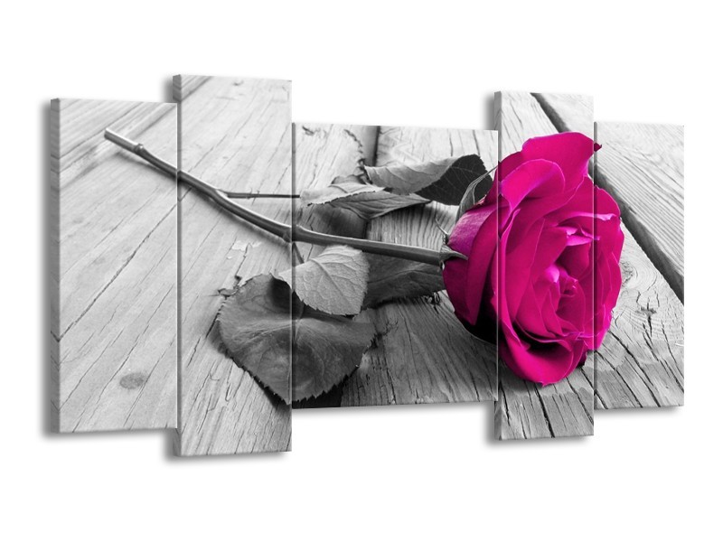 Canvas schilderij Roos | Roze, Grijs | 120x65 5Luik