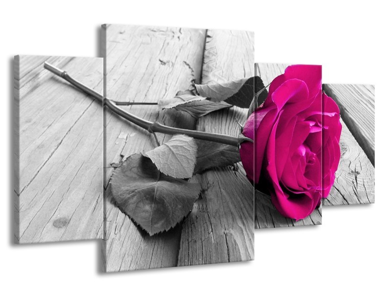 Canvas schilderij Roos | Roze, Grijs | 160x90cm 4Luik