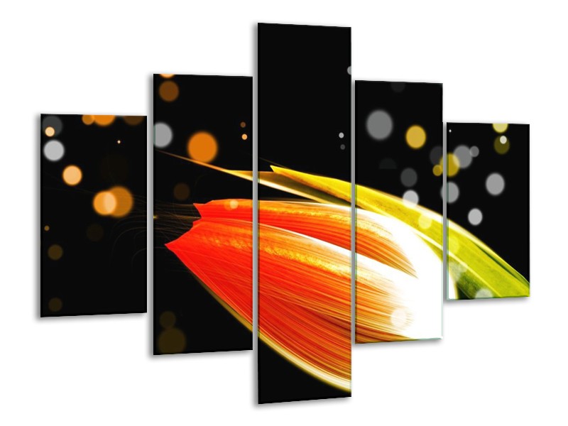 Canvas schilderij Tulp | Oranje, Zwart | 100x70cm 5Luik