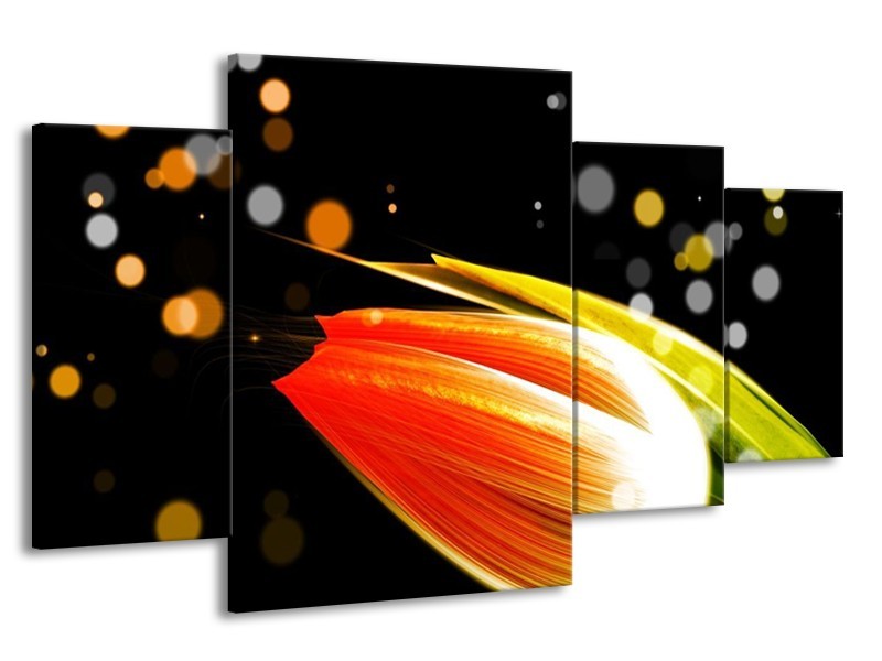 Canvas schilderij Tulp | Oranje, Zwart | 160x90cm 4Luik