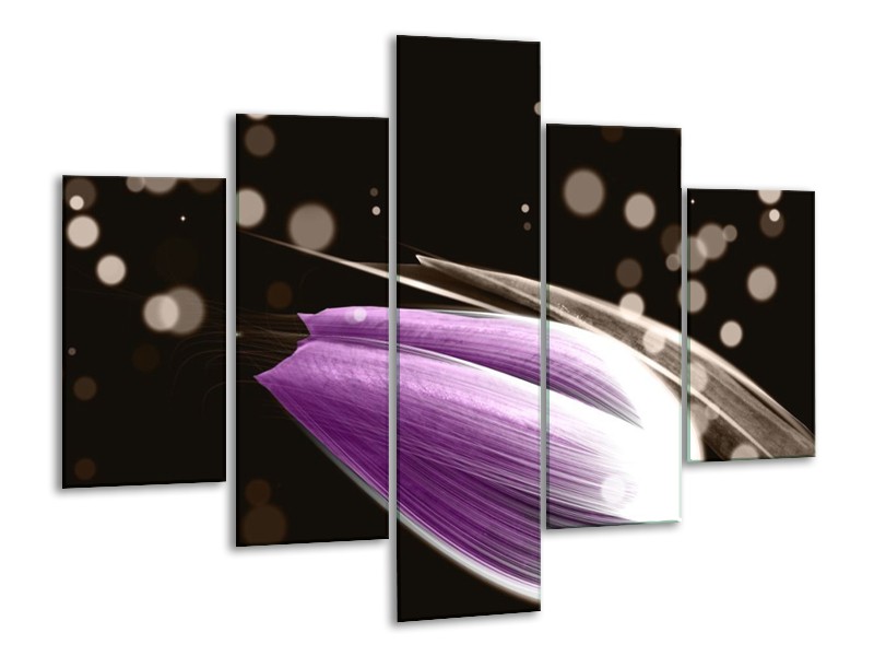 Canvas schilderij Tulp | Paars, Zwart | 100x70cm 5Luik