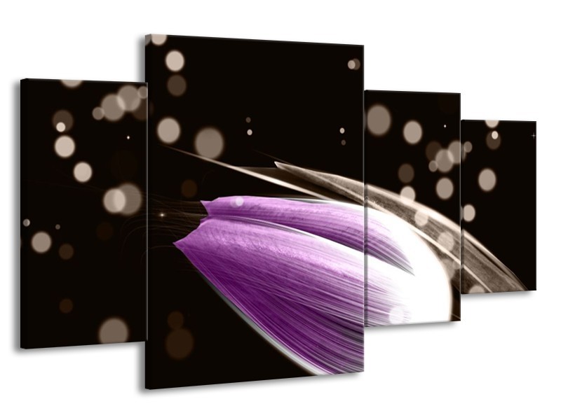 Canvas schilderij Tulp | Paars, Zwart | 160x90cm 4Luik