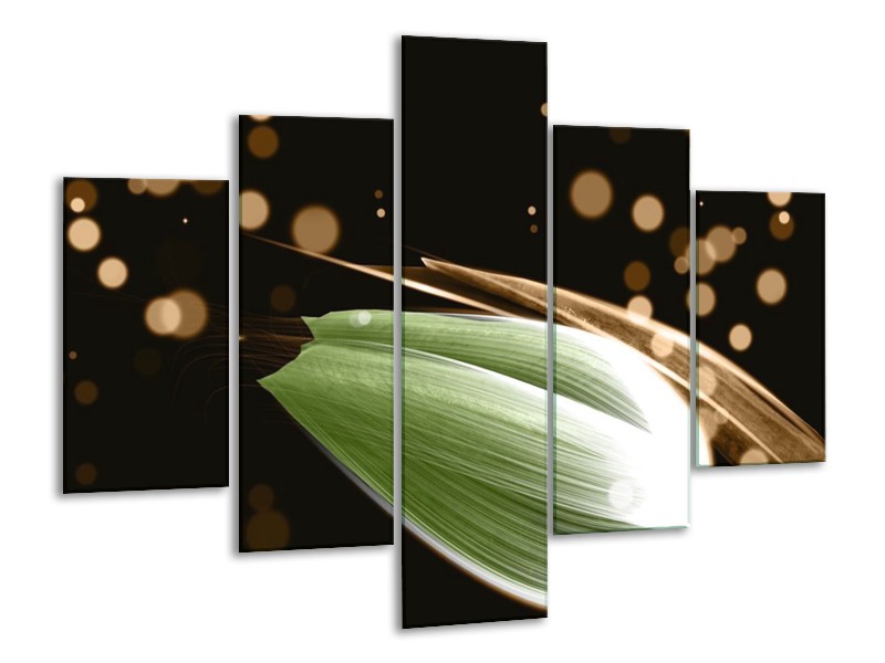 Canvas schilderij Tulp | Groen, Bruin, Zwart | 100x70cm 5Luik