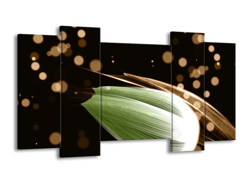 Canvas schilderij Tulp | Groen, Bruin, Zwart | 120x65 5Luik