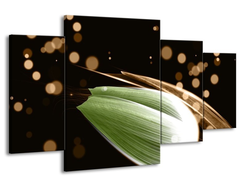 Canvas schilderij Tulp | Groen, Bruin, Zwart | 160x90cm 4Luik