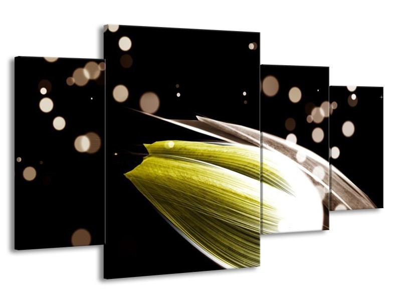 Canvas schilderij Tulp | Geel, Zwart | 160x90cm 4Luik