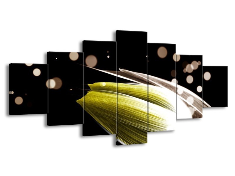 Canvas schilderij Tulp | Geel, Zwart | 210x100cm 7Luik