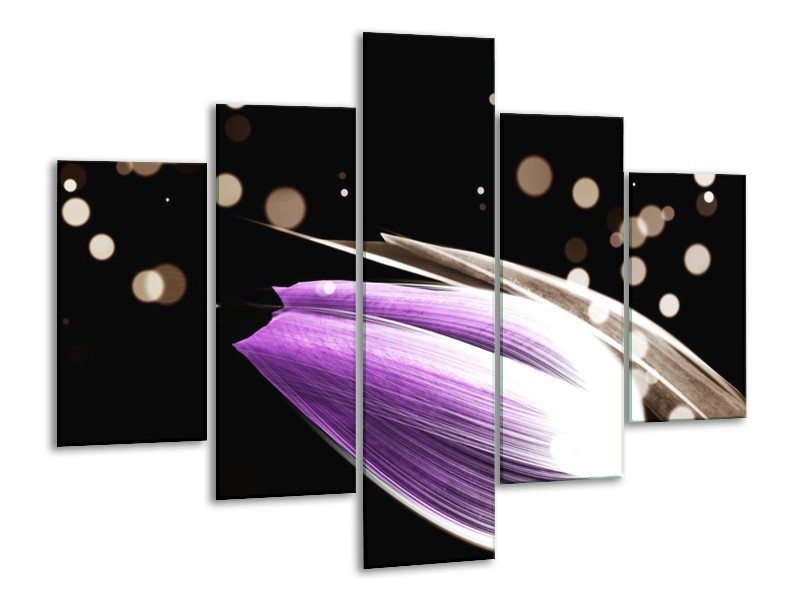 Canvas schilderij Tulp | Paars, Zwart | 100x70cm 5Luik
