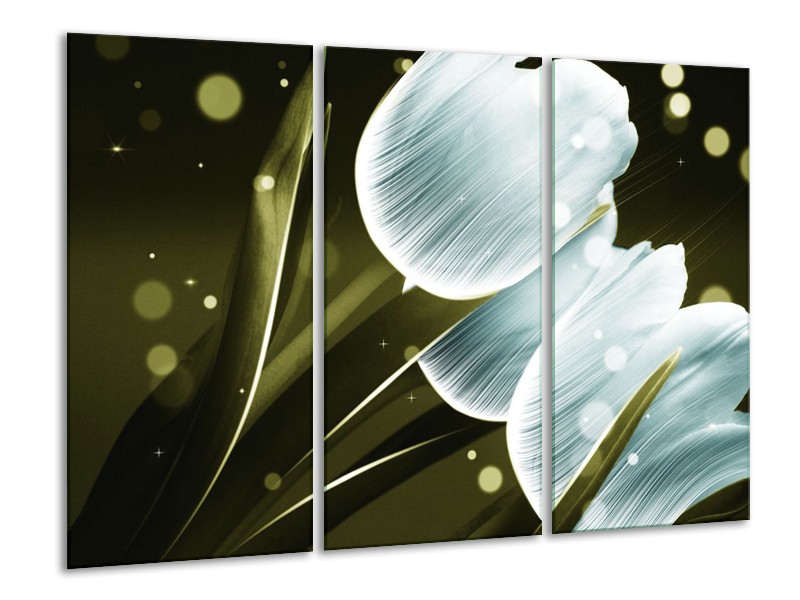 Canvas schilderij Tulp | Blauw, Groen | 120x80cm 3Luik