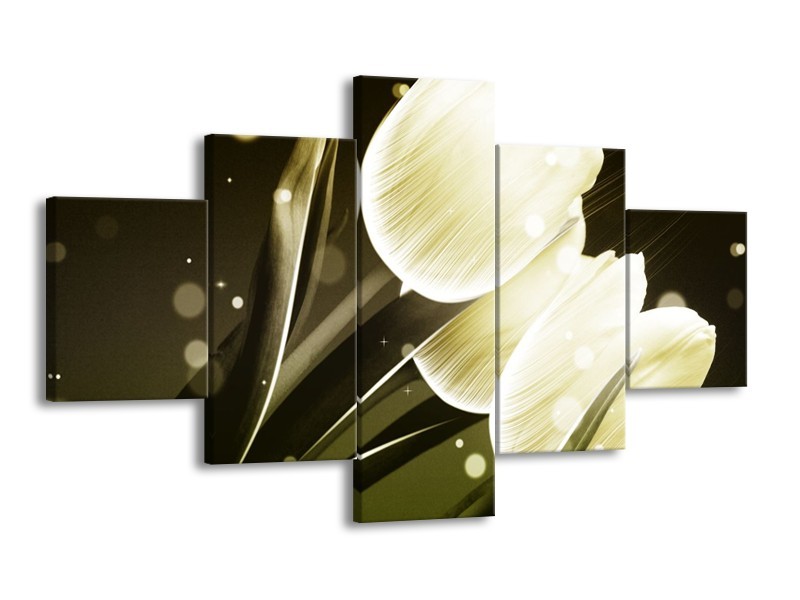 Canvas schilderij Tulp | Wit, Grijs | 125x70cm 5Luik