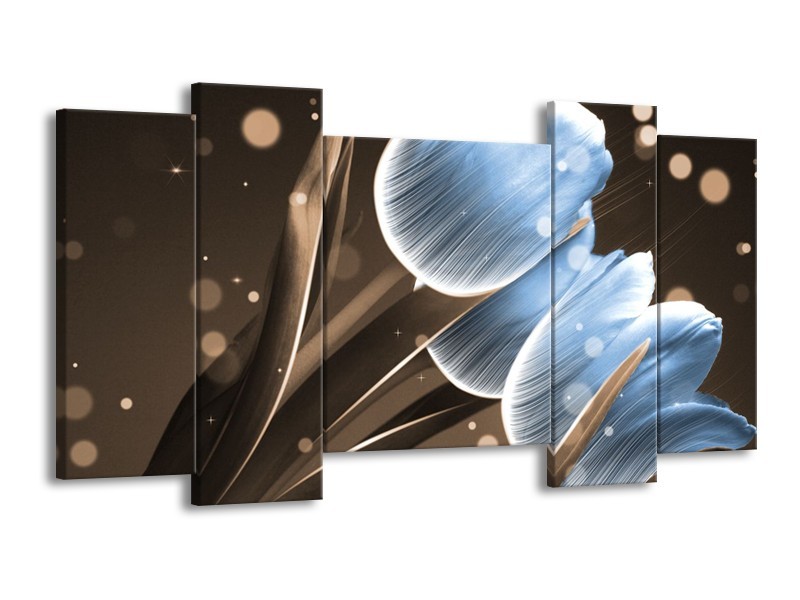 Glas schilderij Tulp | Blauw, Bruin | 120x65cm 5Luik