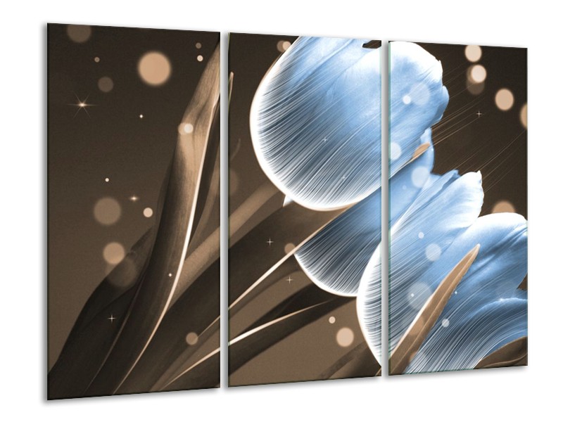Canvas schilderij Tulp | Blauw, Bruin | 120x80cm 3Luik