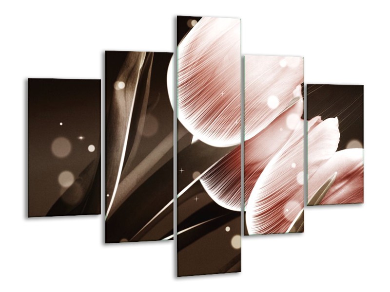 Canvas schilderij Tulp | Bruin, Zwart | 100x70cm 5Luik