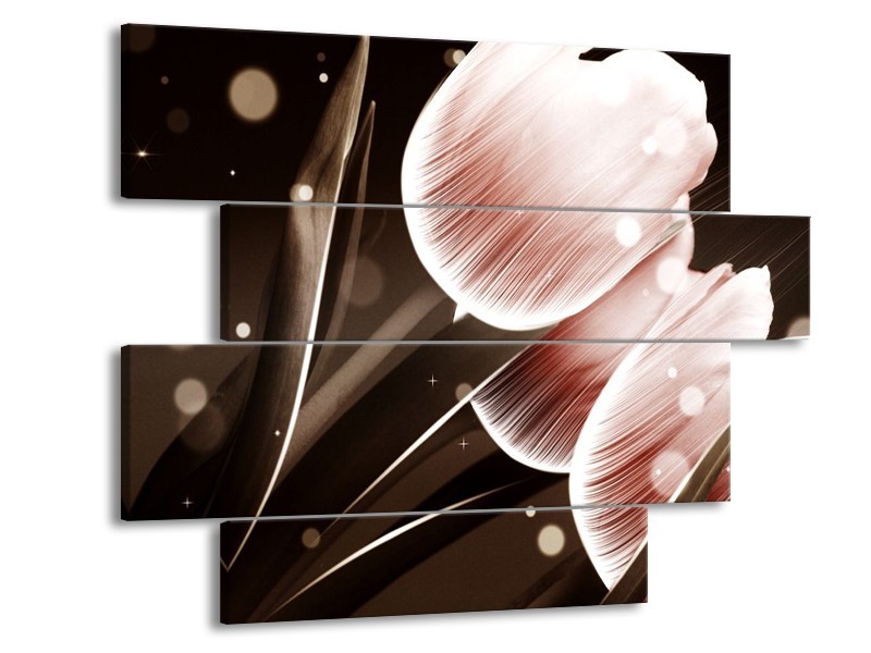 Canvas schilderij Tulp | Bruin, Zwart | 115x85cm 4Luik