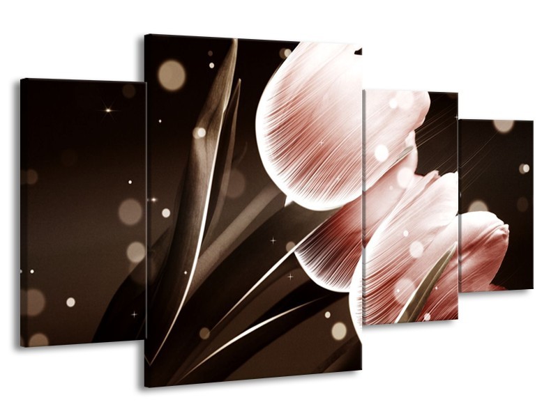 Canvas schilderij Tulp | Bruin, Zwart | 160x90cm 4Luik