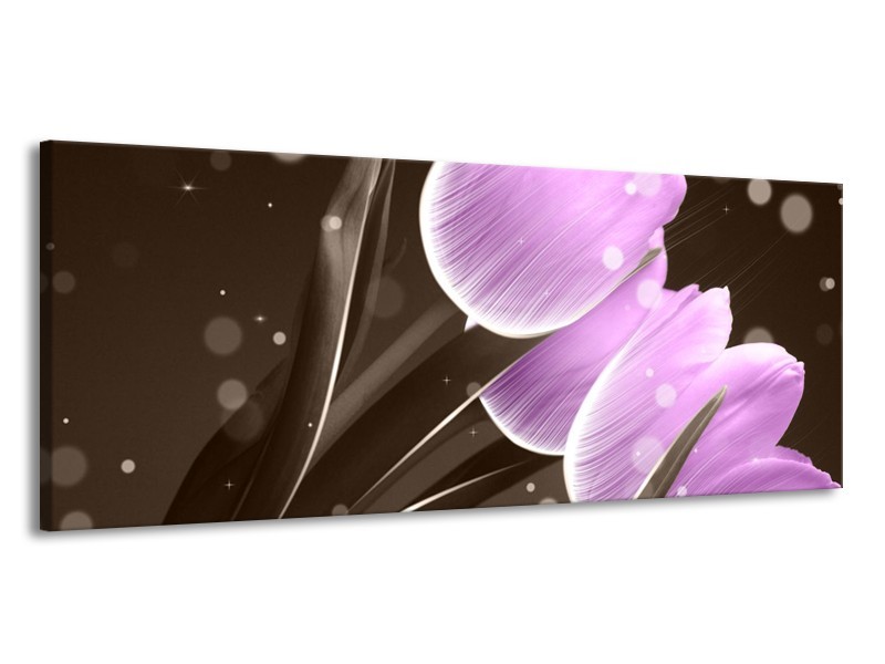 Canvas schilderij Tulp | Paars, Grijs | 145x58cm 1Luik