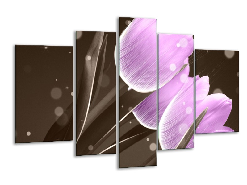 Canvas schilderij Tulp | Paars, Grijs | 170x100cm 5Luik