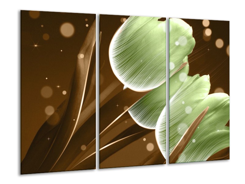 Canvas schilderij Tulp | Groen, Bruin | 120x80cm 3Luik