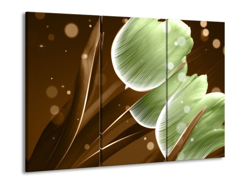 Canvas schilderij Tulp | Groen, Bruin | 90x60cm 3Luik