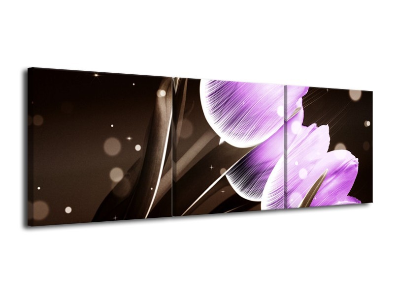Glas schilderij Tulp | Paars, Bruin | 120x40cm 3Luik