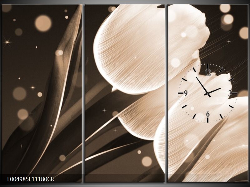 Klok schilderij Tulp | Wit, Grijs | 111x80cm 3Luik