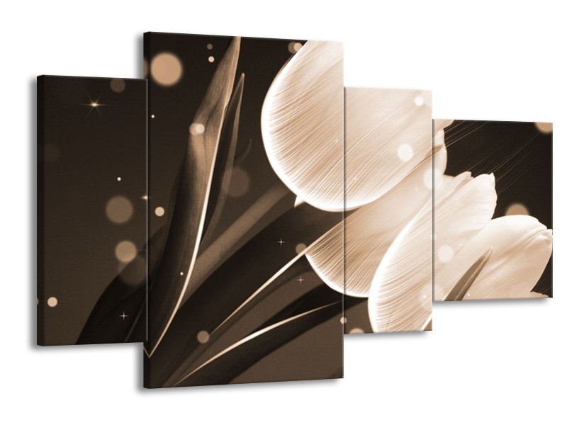Glas schilderij Tulp | Wit, Grijs | 120x75cm 4Luik
